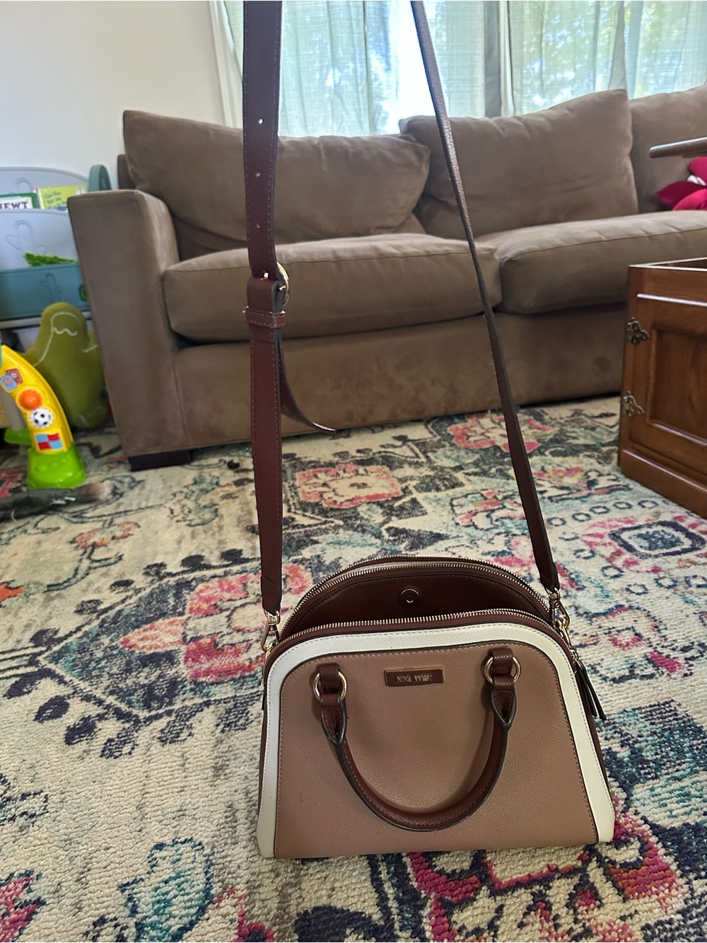Nine West Brown and Cream Crossbody Satchel